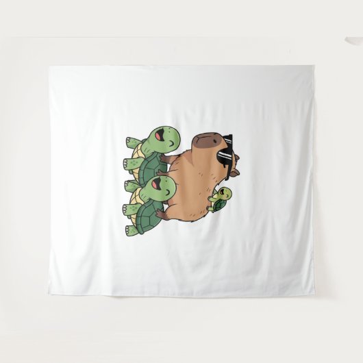 Schildpadden rijden Capybara, Grappig Capybara Wandkleed (Voorkant (horizontaal))