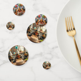 Schildpadden vieren hun verjaardag met taart en pe confetti