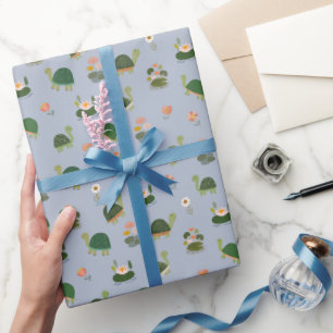Schildpadden & Waterlelies op Lichtblauw Cadeaupapier