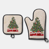 Schildpadduiven in Kerst achtergrond grijs Ovenwant & Pannenlap Set (Voorkant)