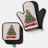 Schildpadduiven in Kerst achtergrond grijs Ovenwant & Pannenlap Set (Voorkant / Achterkant)