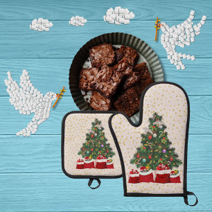 Schildpadduiven in Kerst achtergrond grijs Ovenwant & Pannenlap Set