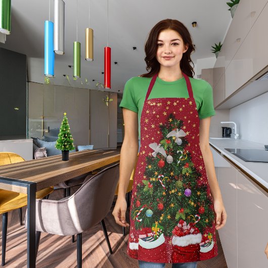 Schildpadduiven in Kerst achtergrond rood Schort