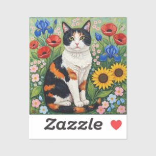 Schildpadpoes en volkskunst zonnebloemen sticker
