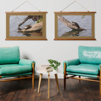 Schildpadschilders op boomstammen Set van Twee Wan Hangend Wandkleed