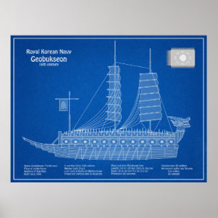 Schildpadschip Geobukseon - Schip Blauwdruk ABD Poster