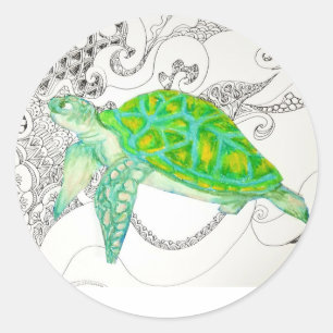 schildpadtekening ronde sticker