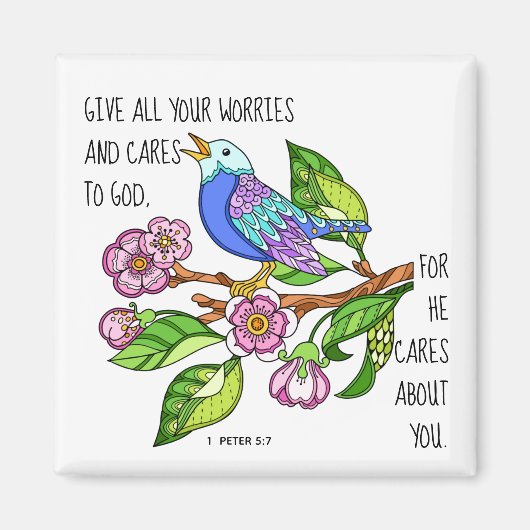 Schildvogel, met vers van 1 Peter 5:7 Magneet (Voorkant)