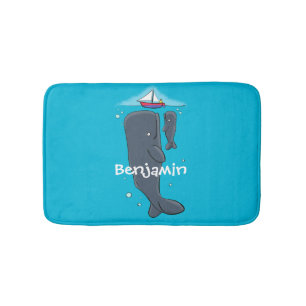 Schildwalvissen en cartoon van zeilboten badmat