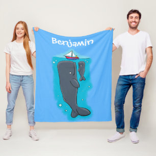 Schildwalvissen en cartoon van zeilboten fleece deken