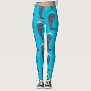 Schildwalvissen en cartoon van zeilboten leggings