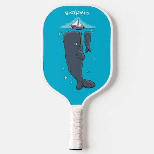 Schildwalvissen en cartoon van zeilboten pickleball paddle (Achterkant)