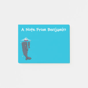 Schildwalvissen en cartoon van zeilboten post-it® notes