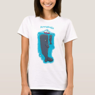 Schildwalvissen en cartoon van zeilboten t-shirt