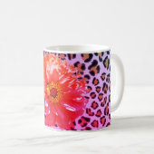 Schimmelroze en oranje floraal met luipaard koffiemok (Voorkant rechts)
