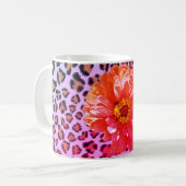 Schimmelroze en oranje floraal met luipaard koffiemok (Voorkant links)