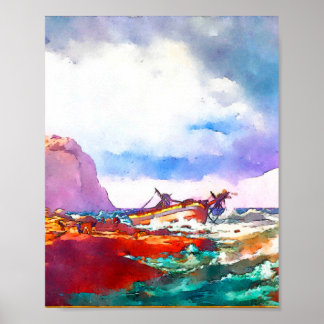 Schip aan de kust van Noorwegen Poster