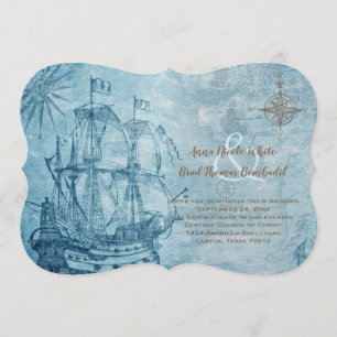 Schip Blauwe Nautische Huwelijk Kaart