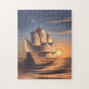  schip in de zonsondergang legpuzzel