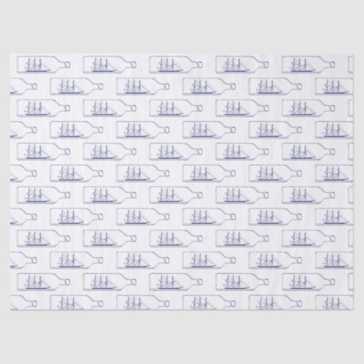 Schip in een Fles Blauw Tissuepapier (Voorkant)