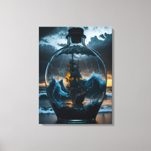 Schip in een magische flessenmuur kunst canvas afdruk