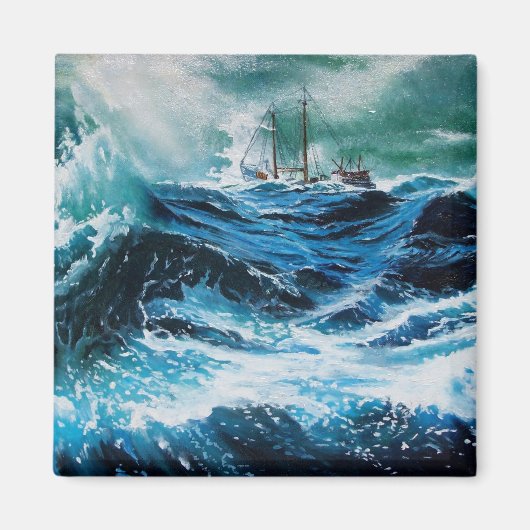 Schip in het Zee in Storm Magneet (Voorkant)