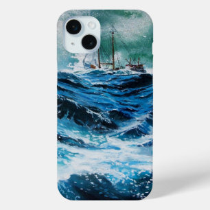 Schip in het Zee in Storm / marineblauw iPhone 15 Mini Hoesje