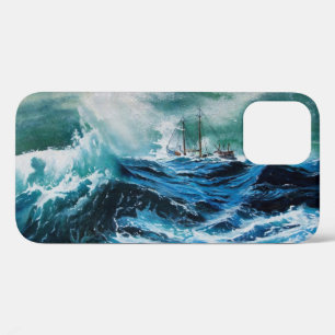 Schip in het Zee in Storm / marineblauw iPhone 12 Hoesje