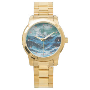 Schip In het Zee in Storm, Nautical Blue Horloge