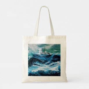 Schip in het Zee in Storm, Nautical Tote Bag