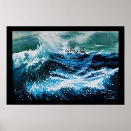 Schip in het Zee in Storm Poster (Voorkant)