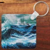 Schip in het Zee in Storm Sleutelhanger (Achterkant)