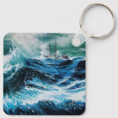 Schip in het Zee in Storm Sleutelhanger (Achterkant)