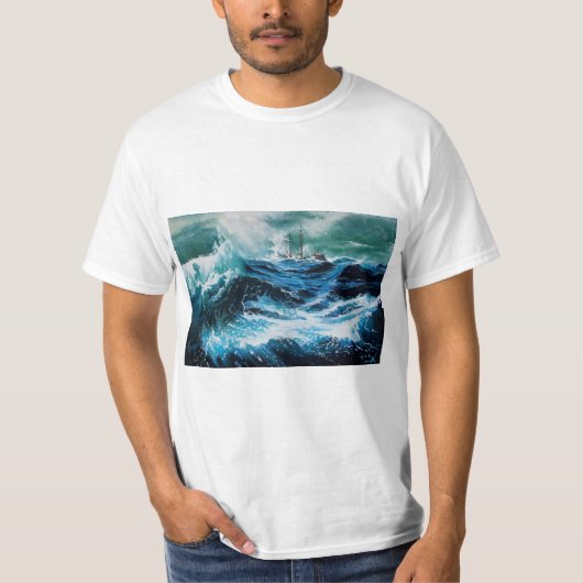 Schip in het Zee in Storm T-shirt (Voorkant)