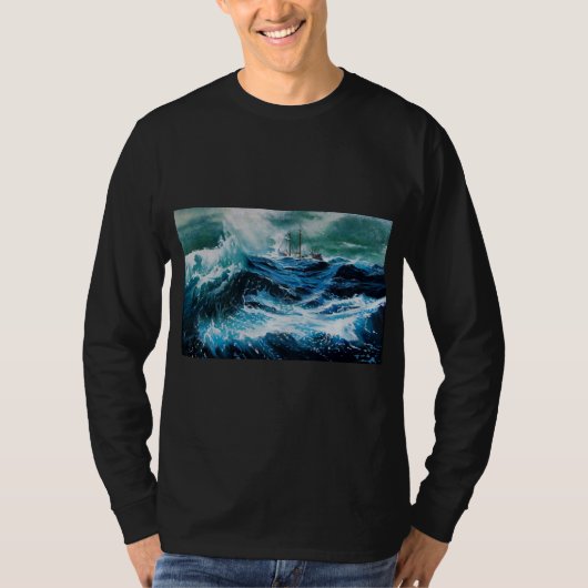 Schip in het Zee in Storm T-shirt (Voorkant)