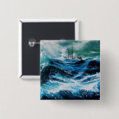 Schip in het Zee in Storm Vierkante Button 5,1 Cm (Voorkant /achterkant)
