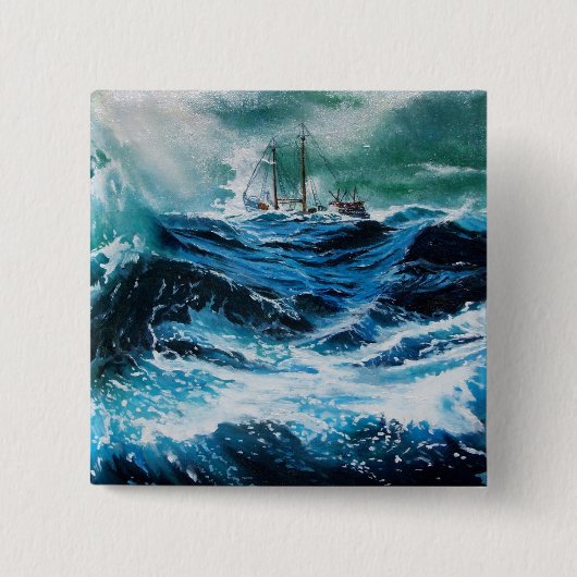 Schip in het Zee in Storm Vierkante Button 5,1 Cm (Voorkant)