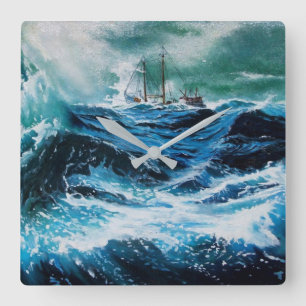 Schip in het Zee in Storm Vierkante Klok