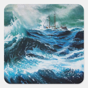 Schip in het Zee in Storm Vierkante Sticker