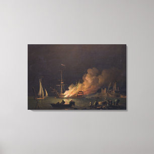 Schip on Fire at Night, c.1756 (olie op canvas) Canvas Afdruk