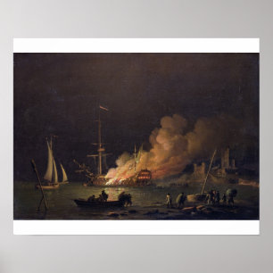 Schip on Fire at Night, c.1756 (olie op canvas) Poster