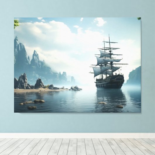 schip op het zee canvas afdruk (Insitu (Houten vloer))