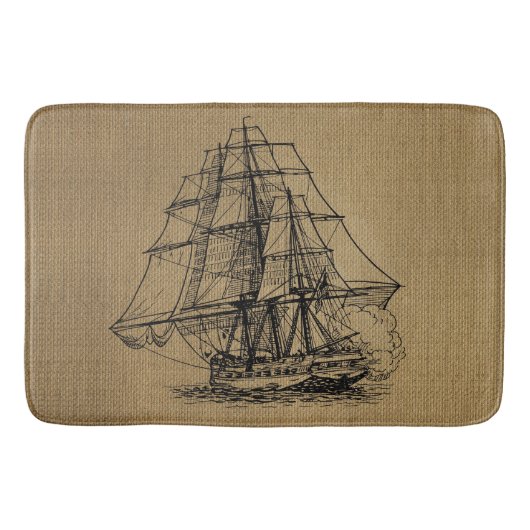  schip op Rustic faux burlap Badmat (Voorkant)