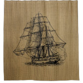  schip op Rustic faux burlap Douchegordijn (Voorkant)