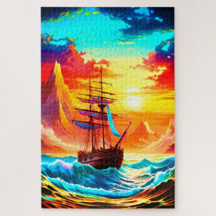 Schip op zonsondergang legpuzzel
