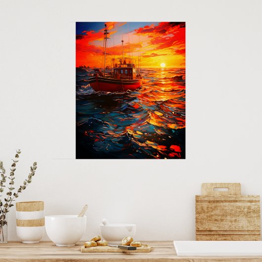 Schip op zonsondergang poster (Keuken)