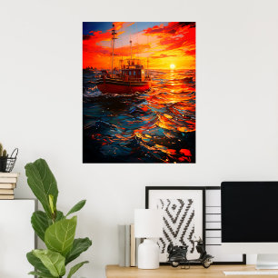 Schip op zonsondergang poster