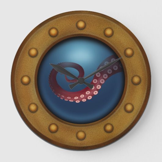 Schip Porthole Deep Zee Octopus Nautical Steampunk Grote Klok (Voorkant)