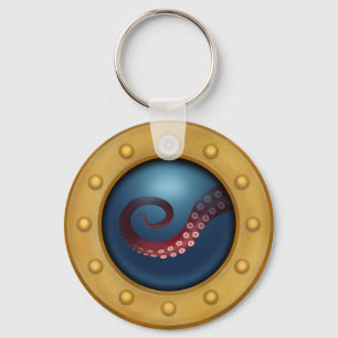 Schip-porthole met octopus Nautical Steampunk Sleutelhanger