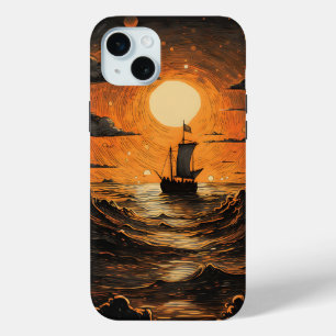 Schip varen in de nacht iPhone 15 mini hoesje